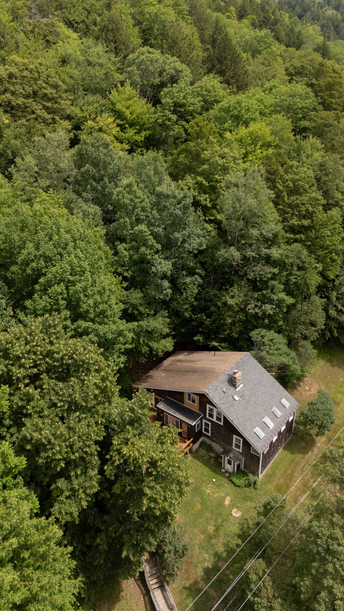 Aerial view of the chalet in the Green Mountains