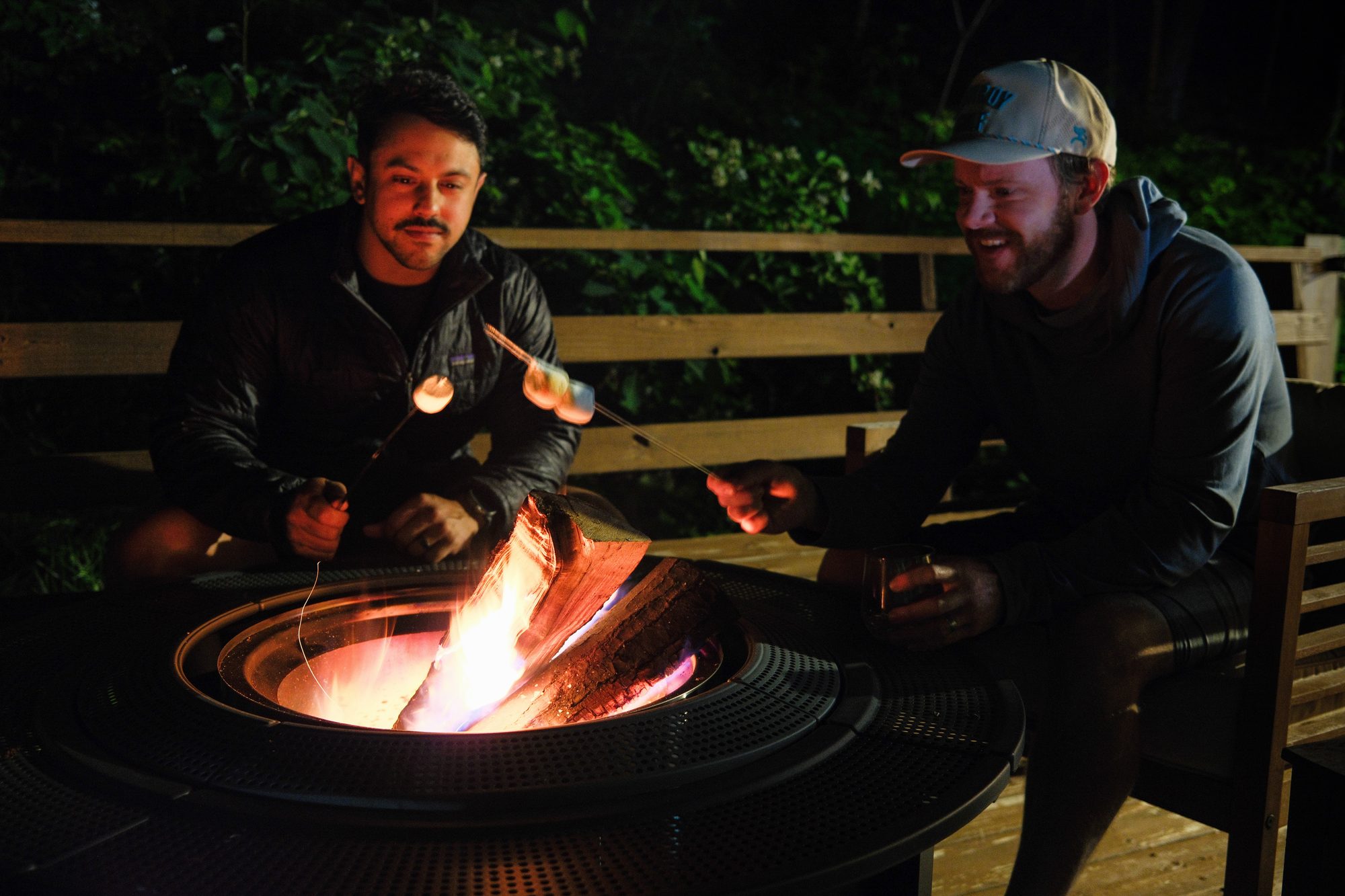 Evening around the fire pit at Cedar Mountain Chalet